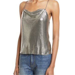 Alice + Olivia silver chain mail cowl neck tank top